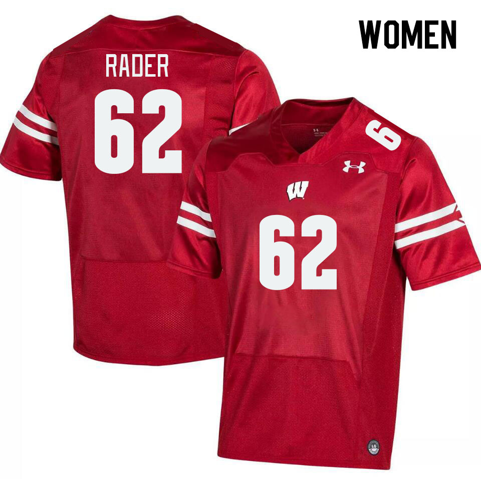 Women #62 Max Rader Winsconsin Badgers College Football Jerseys Stitched Sale-Red